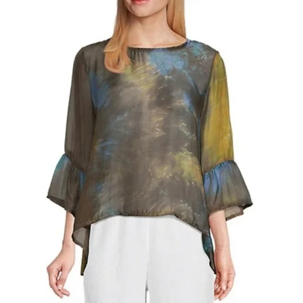 Bryn Walker Fran Tramonto sheer Tie Dye Woven round neck top